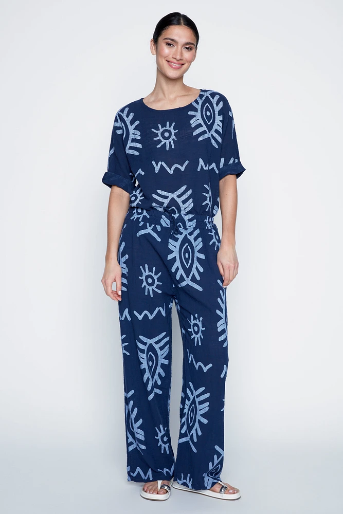 Pull on printed cotton pant