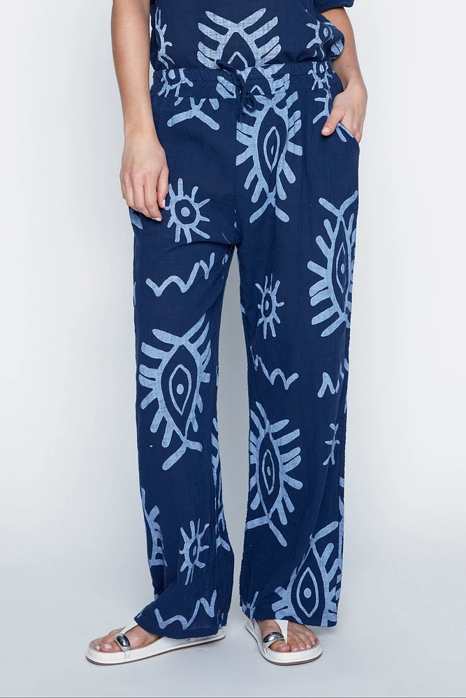 Pull on printed cotton pant