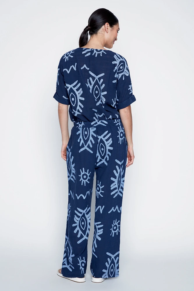 Pull on printed cotton pant