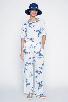 Pull on floral print cotton pant