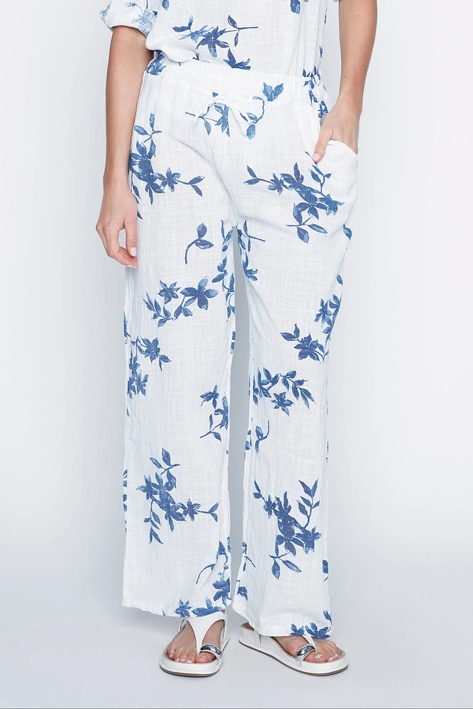 Pull on floral print cotton pant
