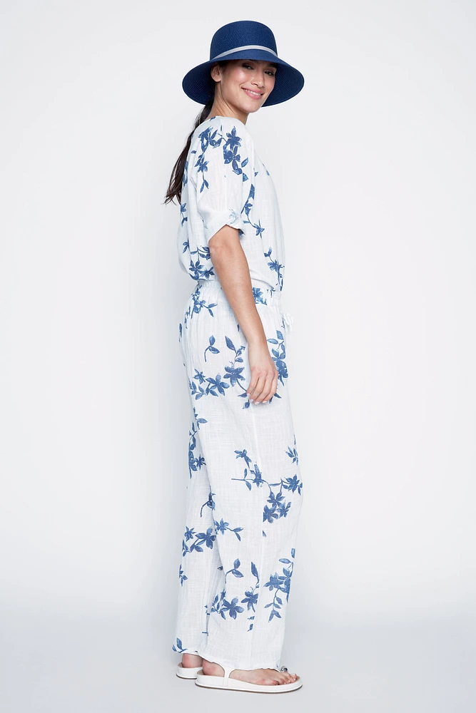 Pull on floral print cotton pant