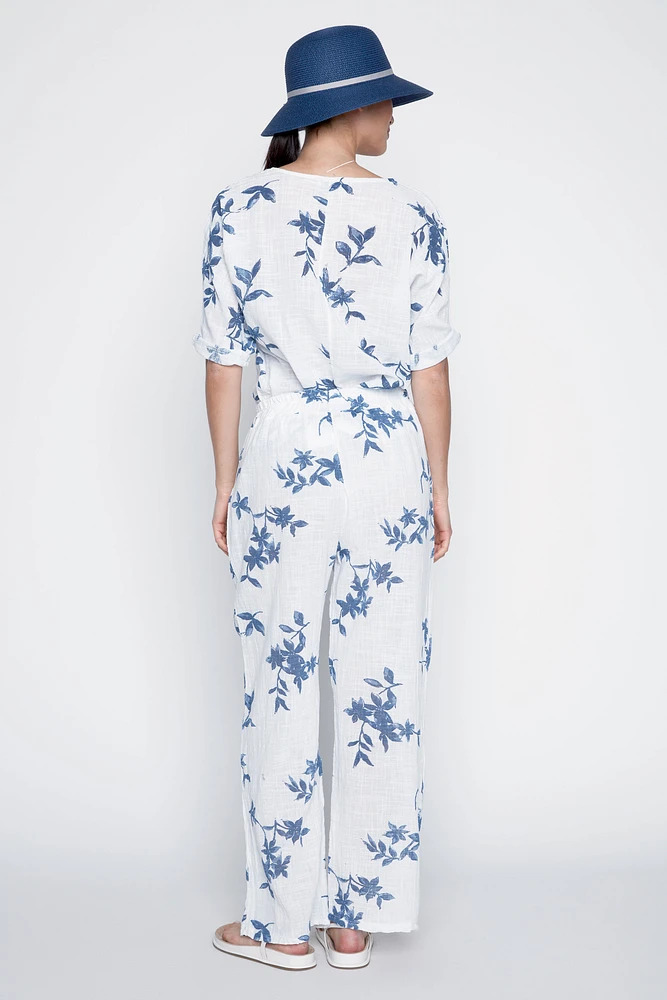 Pull on floral print cotton pant