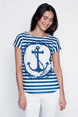 Stripe anchor print t-shirt