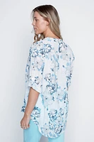 Floral print cotton gauze blouse