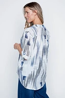 Abstract lines print cotton gauze blouse