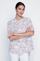 Daisy print cotton gauze blouse