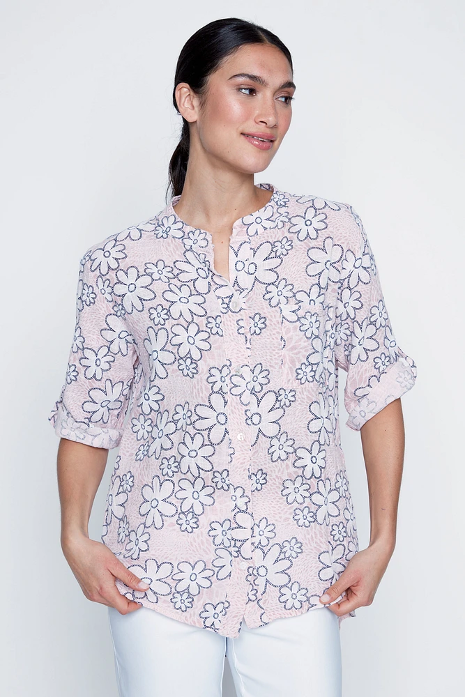 Daisy print cotton gauze blouse