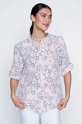 Daisy print cotton gauze blouse
