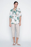 Tropical print cotton gauze blouse