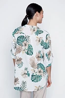 Tropical print cotton gauze blouse