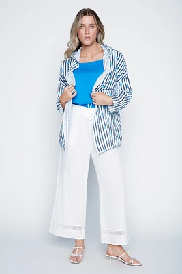 Stripe and daisy print cotton gauze cardigan