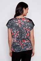 Burnout crochet trim floral t-shirt