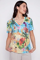 Burnout tropical print t-shirt