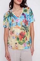 Burnout tropical print t-shirt