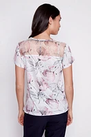 Crochet trim floral burnout t-shirt