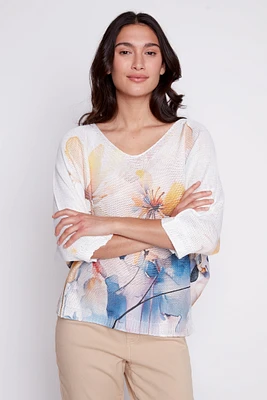 Floral print knit sweater
