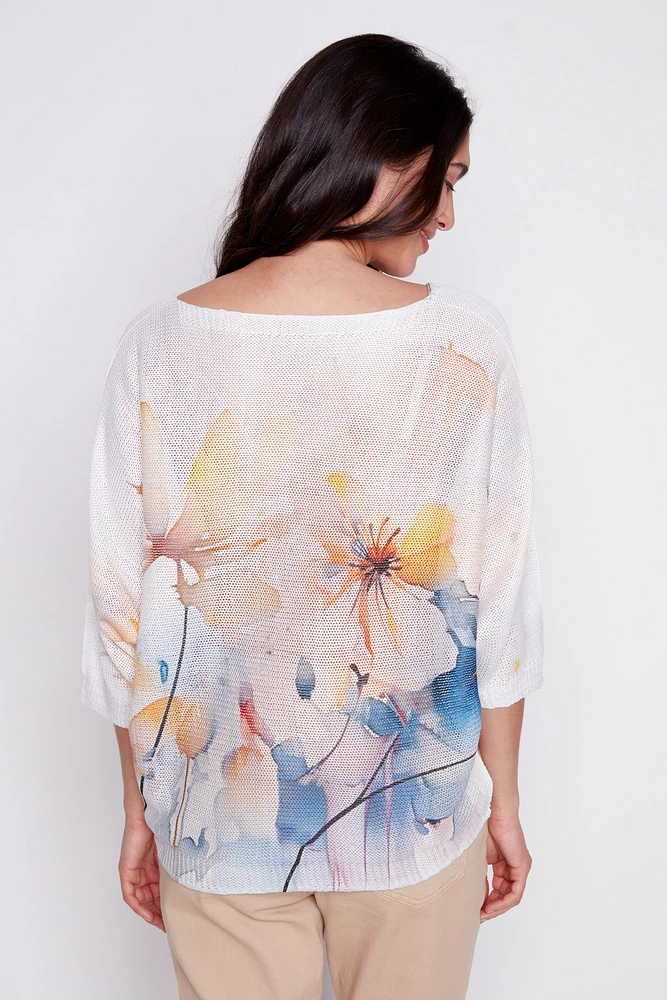 Floral print knit sweater