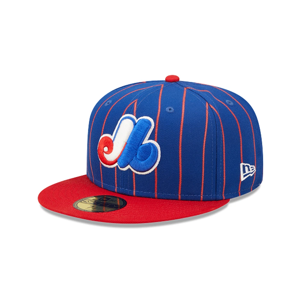 MLB Hat 5950 Cooperstown Birdcage Pinstripes Expos (Royal Blue & Red)