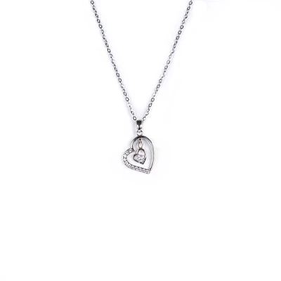 Sterling Silver Plated Heart Necklace with Cubic Zirconia