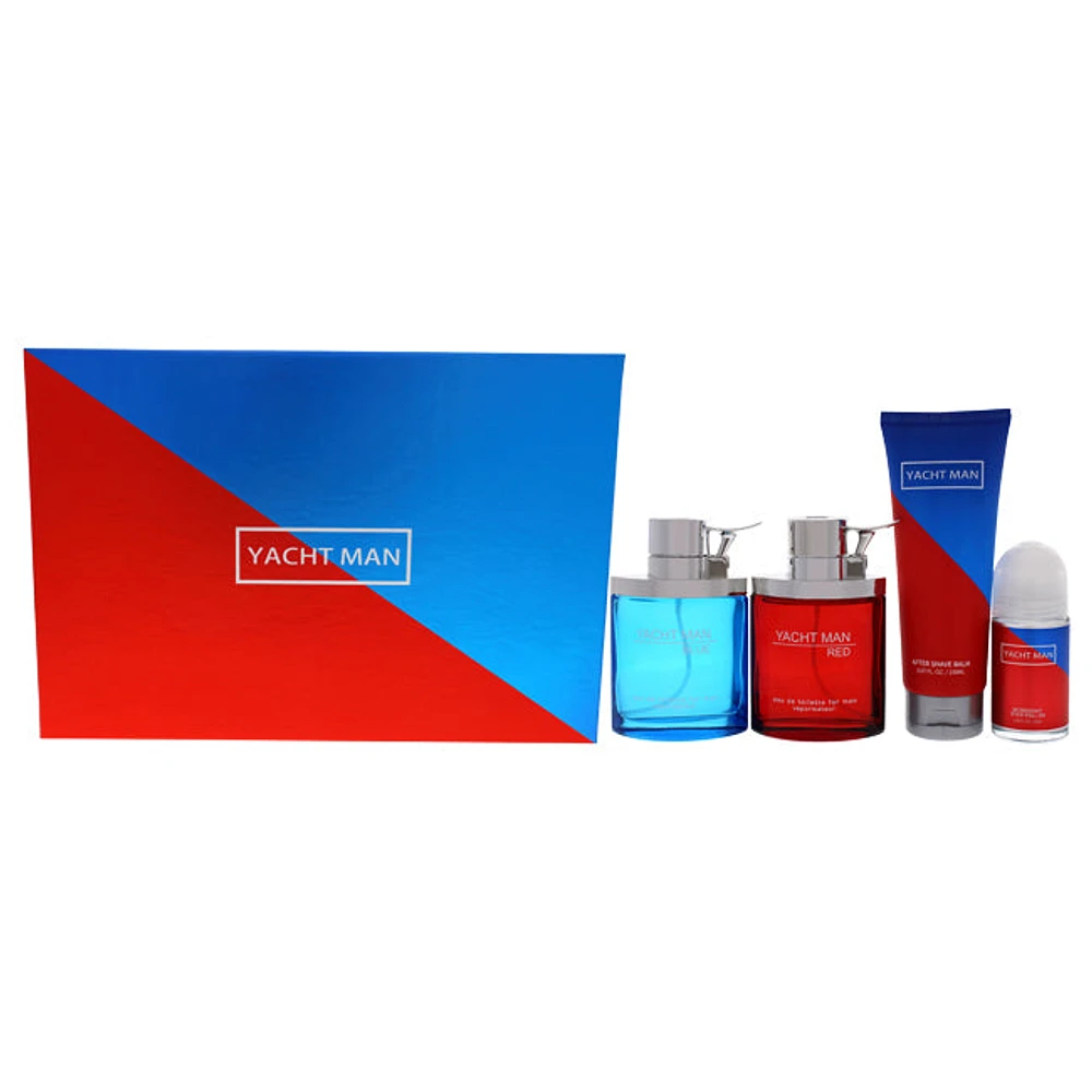 Yacht Man Blue and Yacht Man Red by Myrurgia for Men - 4 Pc Gift Set