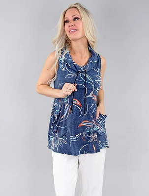 Tunic printed with textured tropical flowers