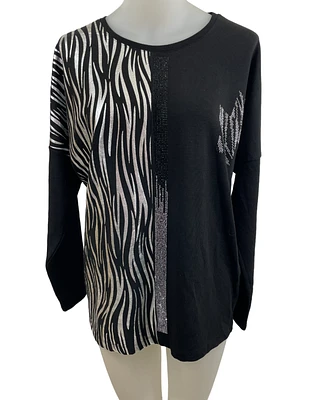Lustrous mid-zebra Top adorned with rhinestones