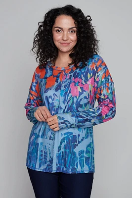 Haut bleu imprimé floral