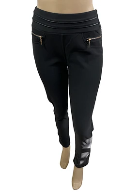Pantalon legging insertion latérale de tressé en simi cuir
