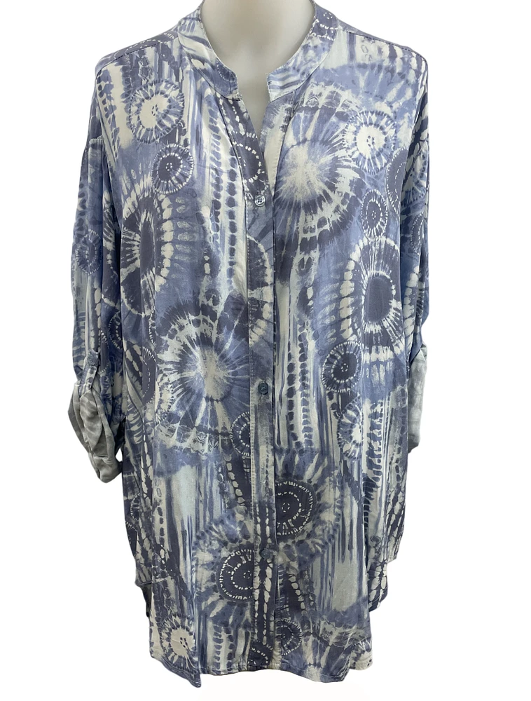 Long oversized Mao collar blouse