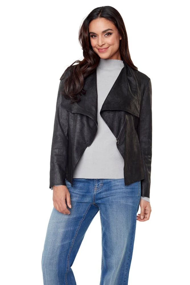 Jacket with large faux leather collar - Carré Noir