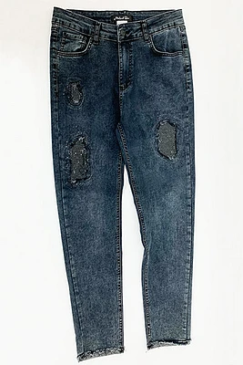 Pantalon jean au style délavé avec strass  - Michael Tyler