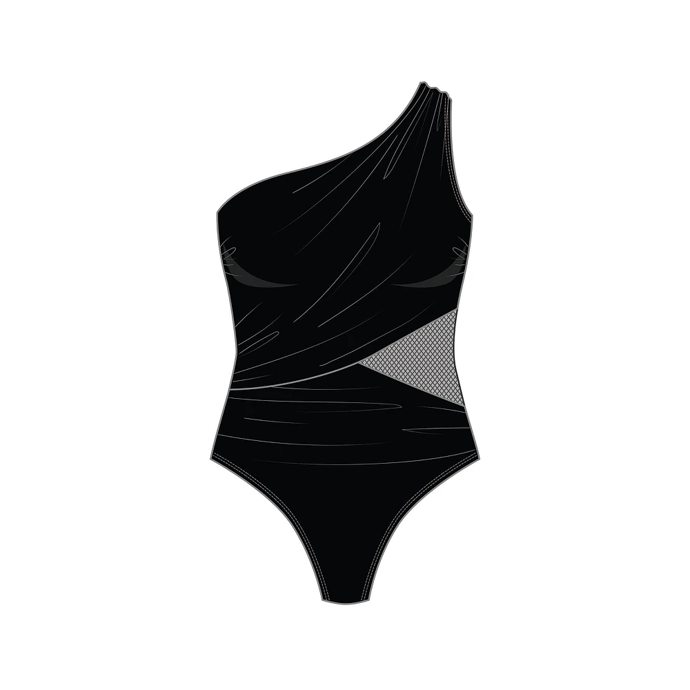 Maillot 1pc uni avec insertion de maille à 1 épaule