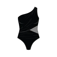 Maillot 1pc uni avec insertion de maille à 1 épaule