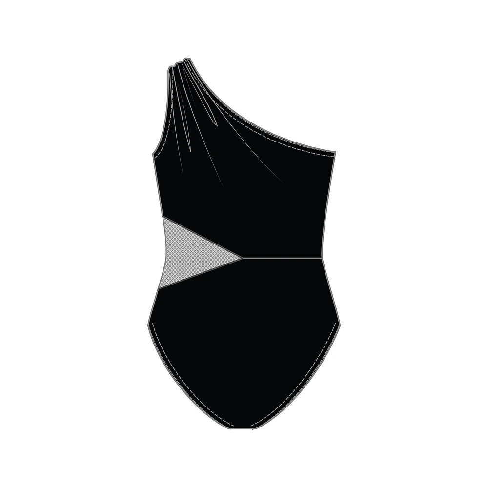 Maillot 1pc uni avec insertion de maille à 1 épaule