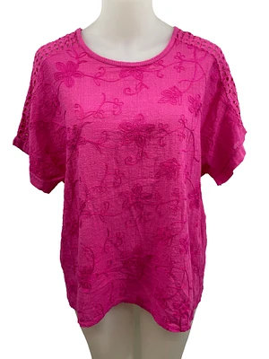 Cotton Top with openwork shoulders and embroidered front