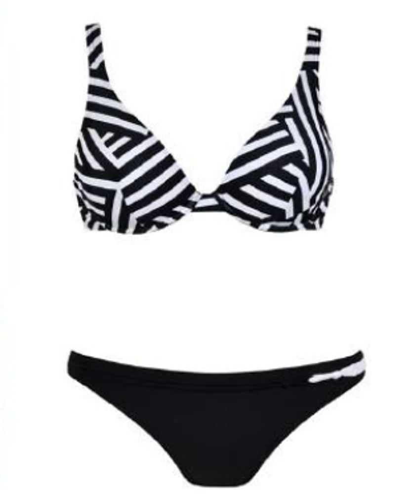 Ensemble maillot bikini coussiné au haut imprimé d'un jeu de rayures