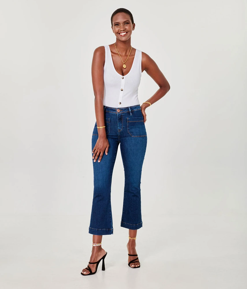 Pantalon capri bootcut en jean extensible - Lola Jeans