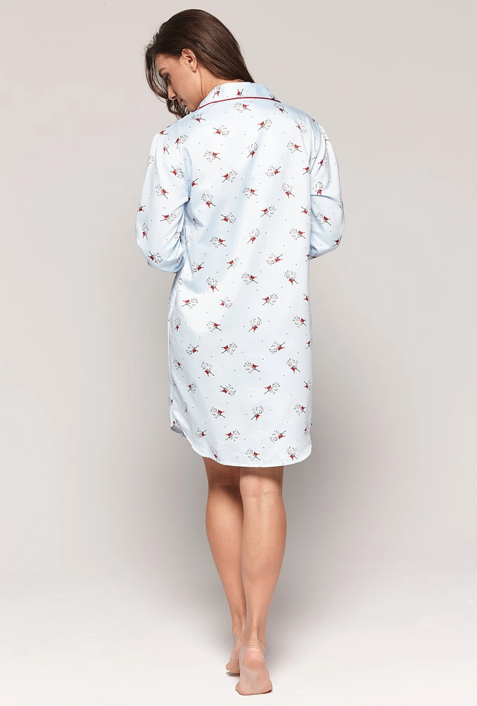 Brushed satin bird print shirt