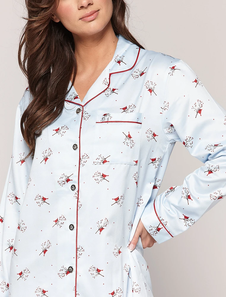 Brushed satin bird print shirt