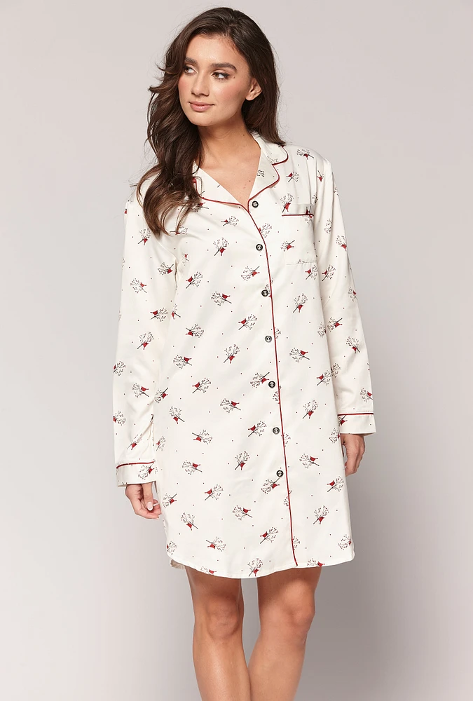 Brushed satin bird print shirt