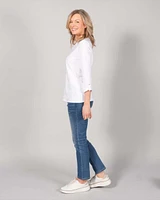 ROUND NECK TOP WITH 3/4 SLEEVES PLAIN JACQUARD