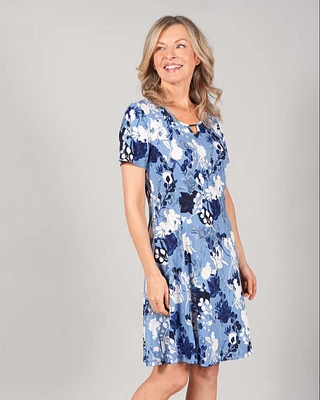 ROUND NECK CAP SLEEVE DRESS WITH SLIT