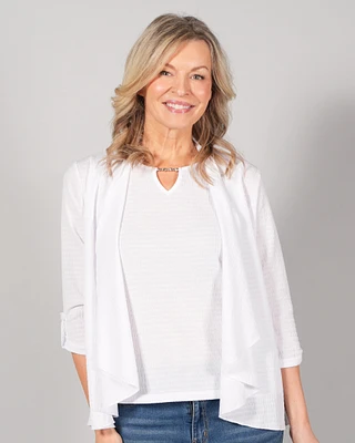 3/4 SLEEVE CARDIGAN WITH OVERLAY BACK