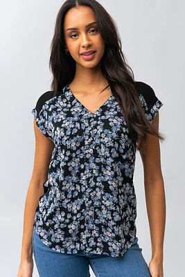 La blouse bi matière imprimé floral