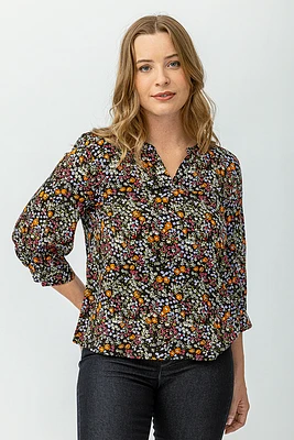 La blouse fleurie colorée manches 3/4