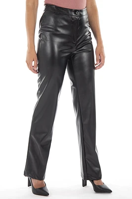 Pantalon ample simili cuir taille haute | Fabriqué au Québec