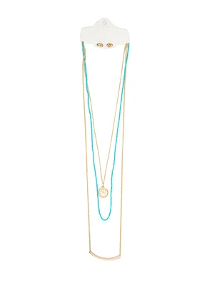 Collier 3 rangs or et petites perles turquoise