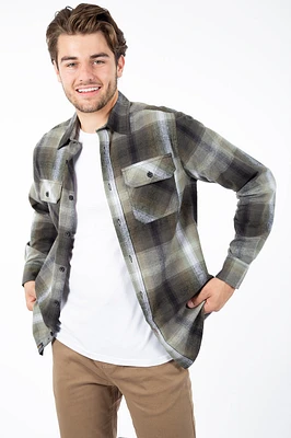 Chemise douce à carreaux kaki | Projek Raw Modèle Bodhi