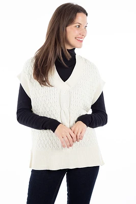 Chandail en tricot texturé sans manches avec ceinture | Fransa 3 couleurs